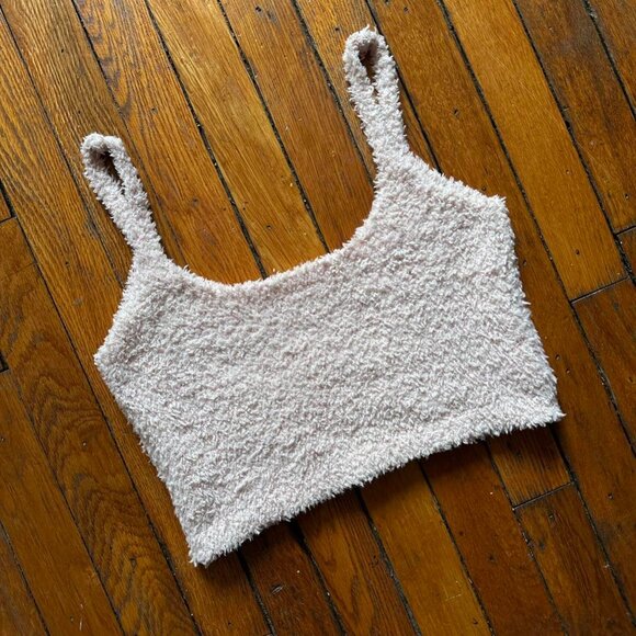 SKIMS Kim Kardashian Fuzzy Crop Tank Top Women L/XL Pink Cream Cute Fairy Kidcor - Picture 2 of 7